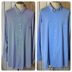 Lot of 2 Men's Ralph Lauren Blue & Stripe Performance Button Down Shirts Sz 4XLT